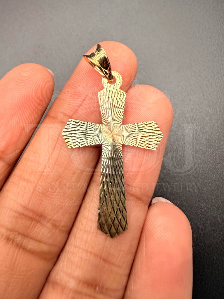 14k Tri Color Gold Cross Stamp Pendant